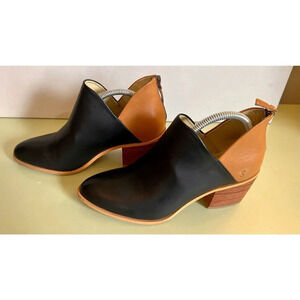 Sseko Womens Black Tan Genuine Leather Zip Up Back Two-Toned Heeled V Boots Sz 7